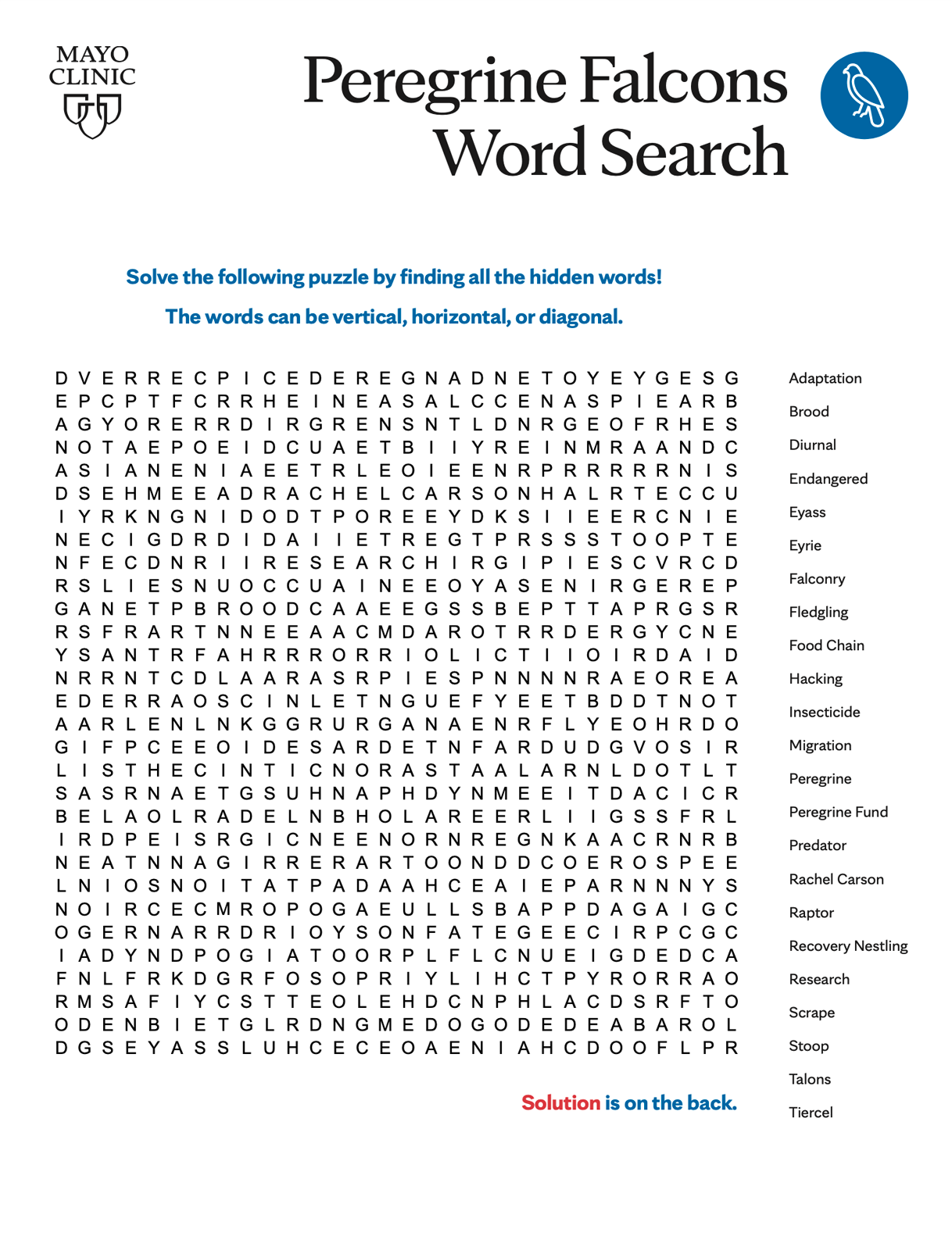 Falcon themed Word Search